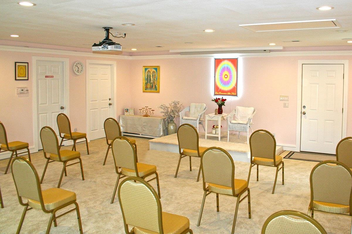 Raja Yoga meditation classroom with comfortable seating at Brahma Kumaris Austin