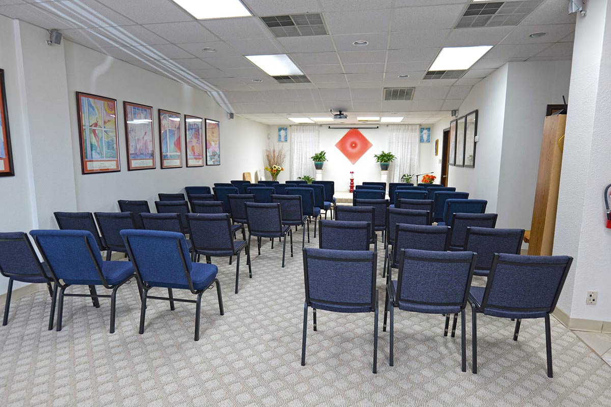 Raja Yoga meditation classroom with comfortable seating at Brahma Kumaris Dallas