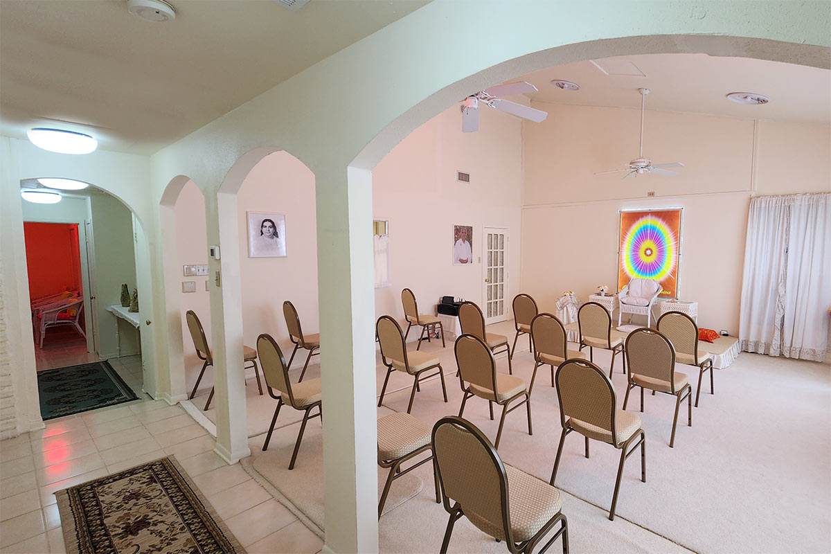 Raja Yoga meditation classroom with comfortable seating at Brahma Kumaris San Antonio